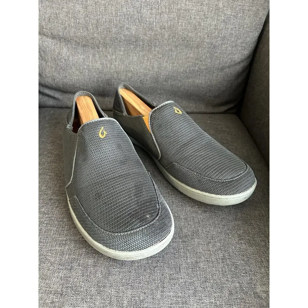OluKai Mens 10 Nohea Mesh Slip-On Stretch Sneaker Comfort Loafer Grey Orange